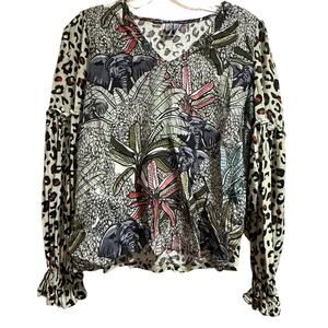 Blank London Long Sleeve Animal Print Blouse - Size Small - Anthropologie